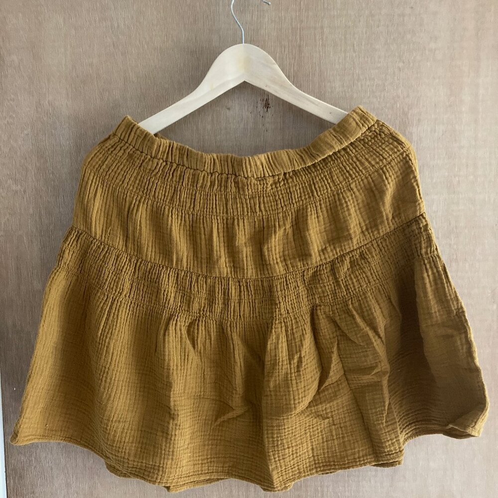 Madewell Skirt Mustard Yellow Cotton Elastic Waist Full Mini Skirt cottagecore